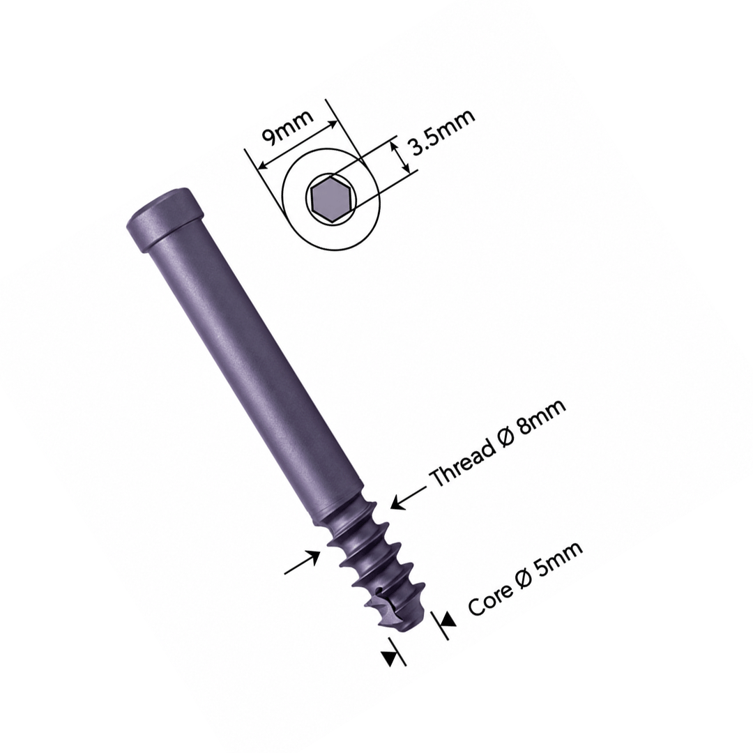 Șurub de blocare Ø8mm canulat autofiletant pentru cuie PFN și Recon