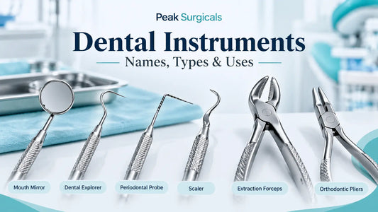 Dental instruments names, types and uses including mirror, explorer, probe, scaler, extraction forceps and orthodontic pliers