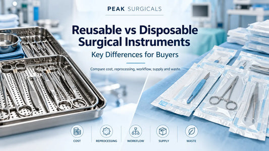 Reusable surgical instruments in a tray beside sealed single-use surgical instruments