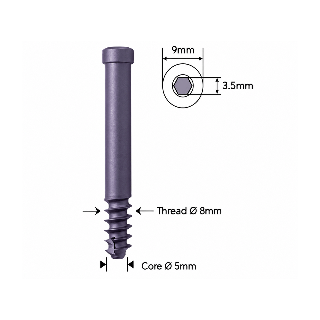 Șurub de blocare Ø8mm canulat autofiletant pentru cuie PFN și Recon