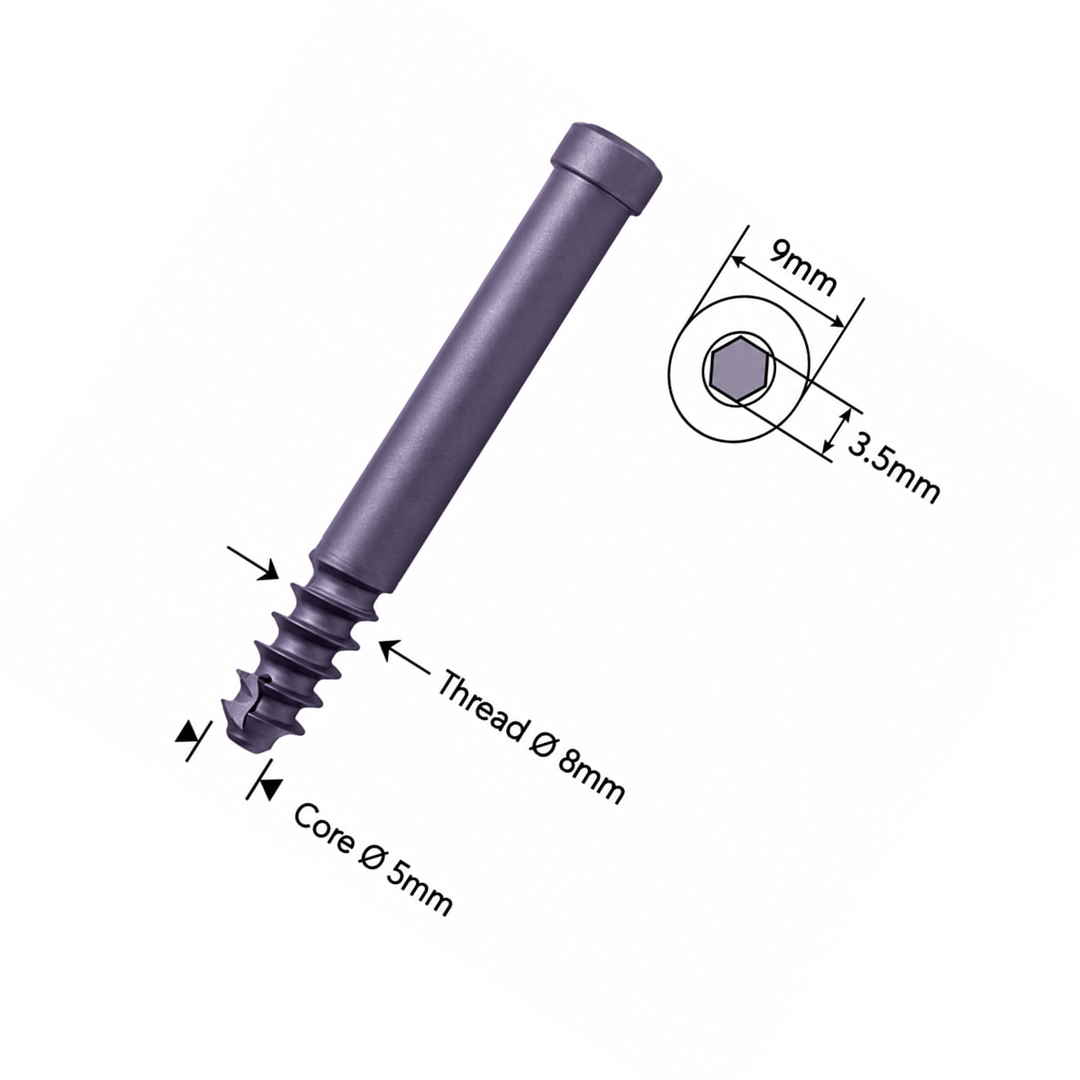 Șurub de blocare Ø8mm canulat autofiletant pentru cuie PFN și Recon