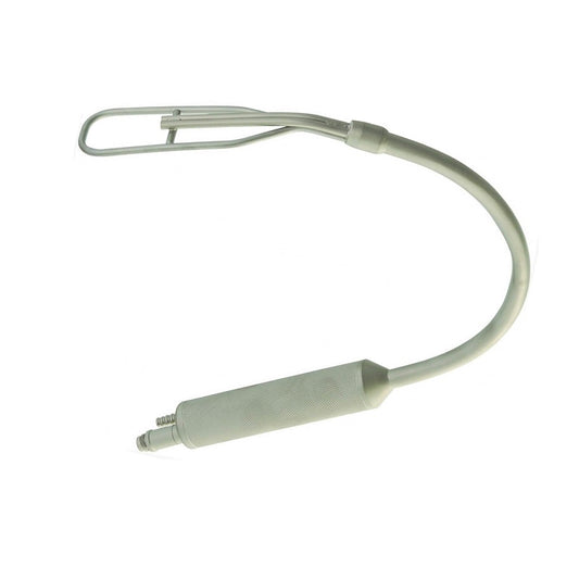 A curved flexible metal probe with a looped end and a cylindrical connector, shown on a plain white background.