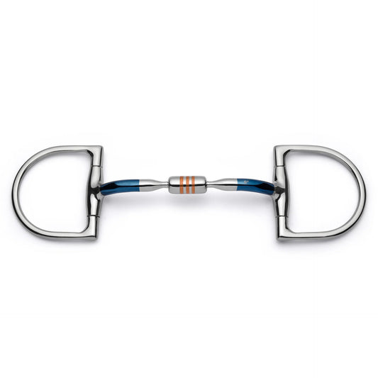 Blue Sweet Iron Dee Ring Snaffle Bit with Copper Roller for Schooling and Everyday Contact