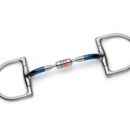 Blue Sweet Iron Dee Ring Snaffle Bit with Copper Roller for Schooling and Everyday Contact