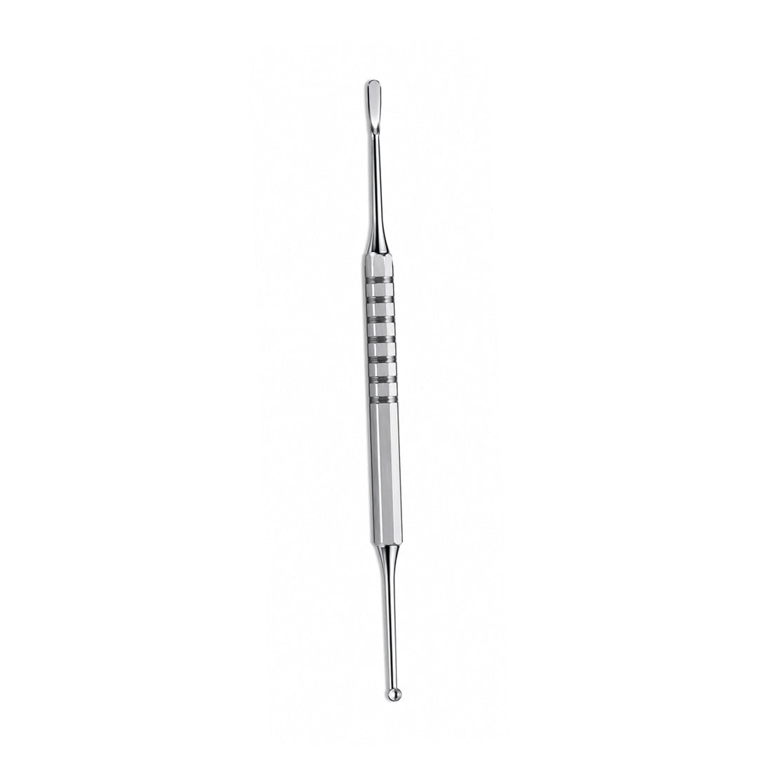 Double-ended dental spatula and ball burnisher with knurled stainless steel handle