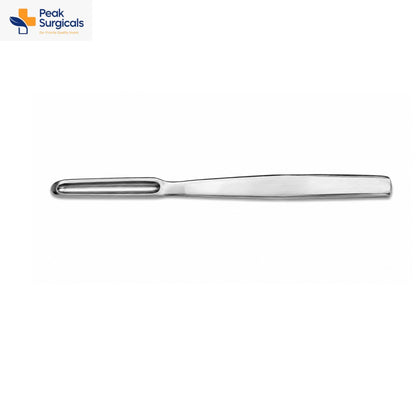 Fox dermal curette with oval loop tip and flat stainless steel handle