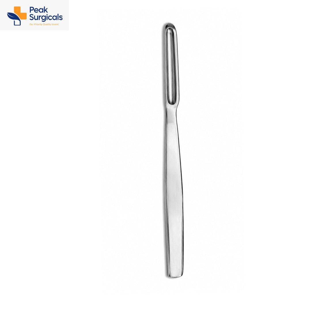Fox dermal curette with oval loop tip and flat stainless steel handle