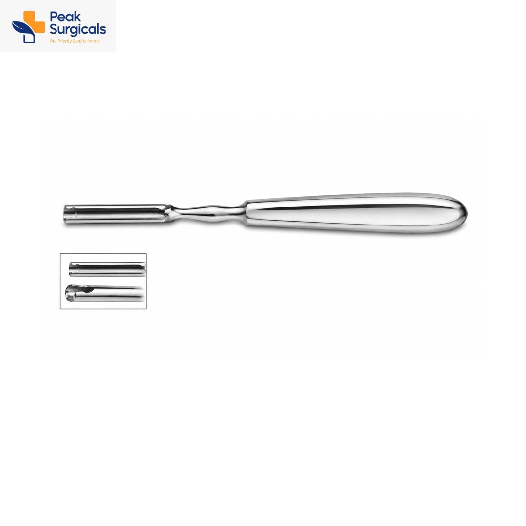Grooved surgical elevator with contoured stainless steel handle and slotted working tip