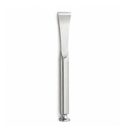 Straight Lambotte osteotome with wide stainless-steel blade and impact cap