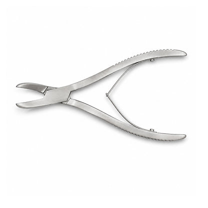 Angled Liston bone cutting forceps with spring handles and stainless-steel blades

