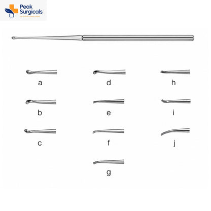Universal curette handle with interchangeable surgical instrument tips a-j