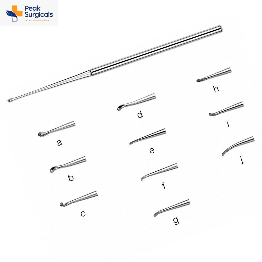 Universal curette handle with interchangeable surgical instrument tips a-j