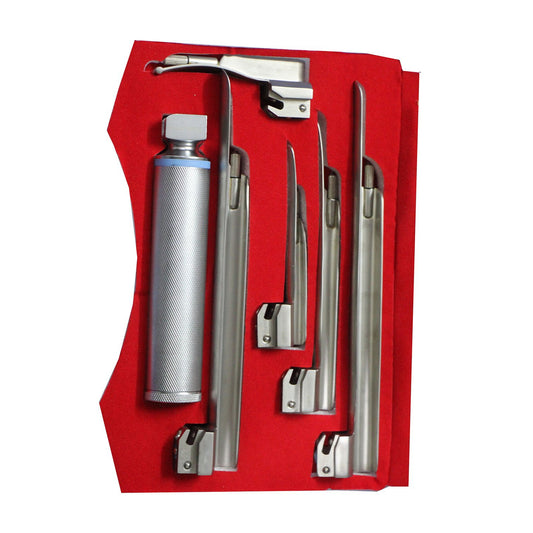 Mac Laryngoscope Set With 5 Blades – Macintosh Sizes 0–4 with Battery Handle, German Stainless Steel