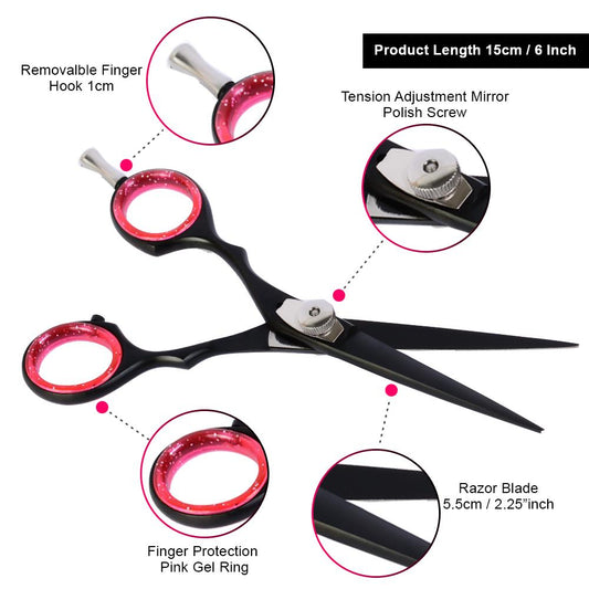 Black Barber Scissors Pink Ring